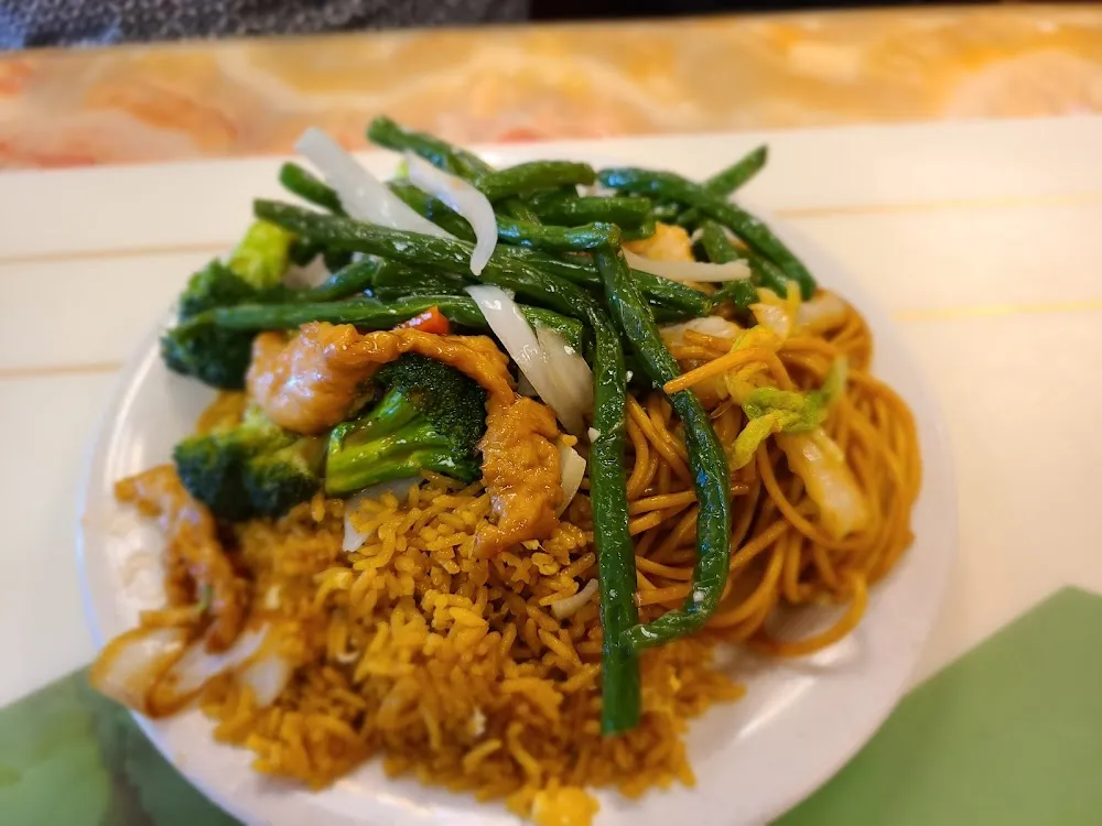 Fried Rice Chicken and Broccoli Vegetable Lo Mein and Green Beans with Garlic Sauce